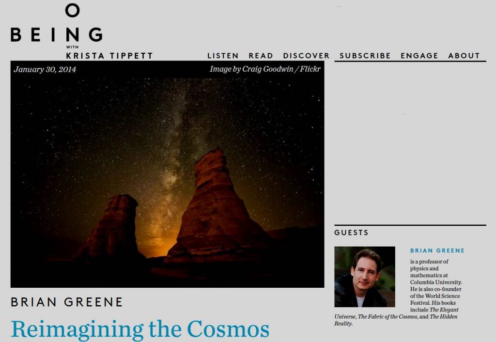 Screenshot of Podcast page: Brian Greene on On Being 2014